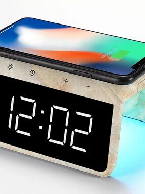 Limitless 3-in-1 Digital Alarm Clock w/ Wireless Charger & Light-Marble E30842